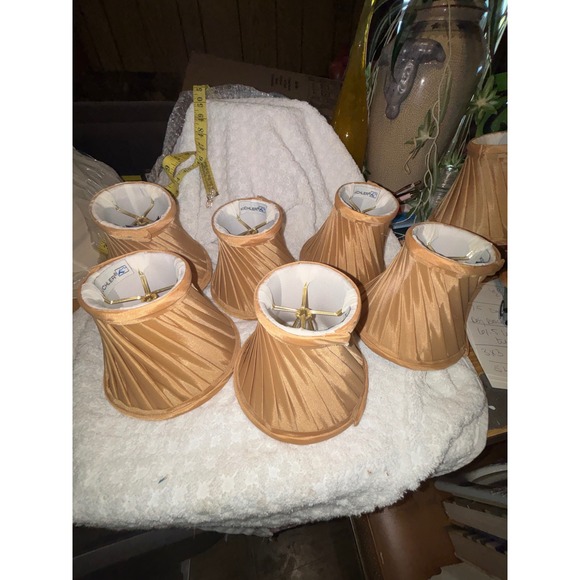 Kichler Other - Kichler Gold Pleated Bell Chandelier Lamp Shades Set of 6 Clip On Fitter